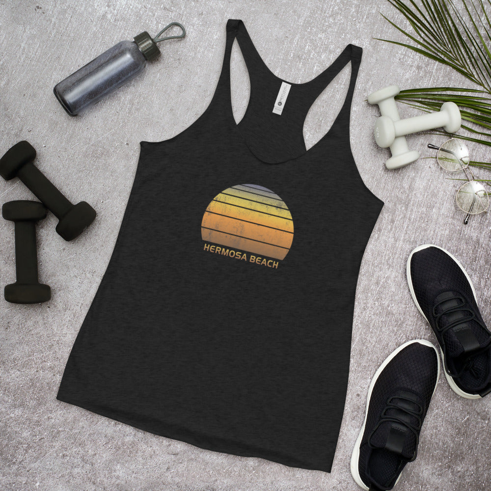 Retro Hermosa Beach California Women's Racerback Tank Top Sunset