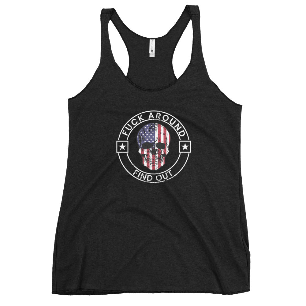 Funny Fuck Around & Find Out FAFO Vulgar Quote 4th Of July USA Flag Women's Racerback Tank Top