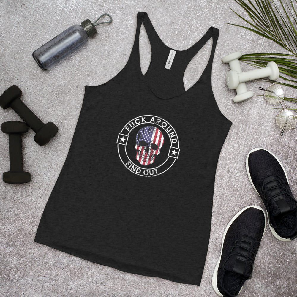 Funny Fuck Around & Find Out FAFO Vulgar Quote 4th Of July USA Flag Women's Racerback Tank Top