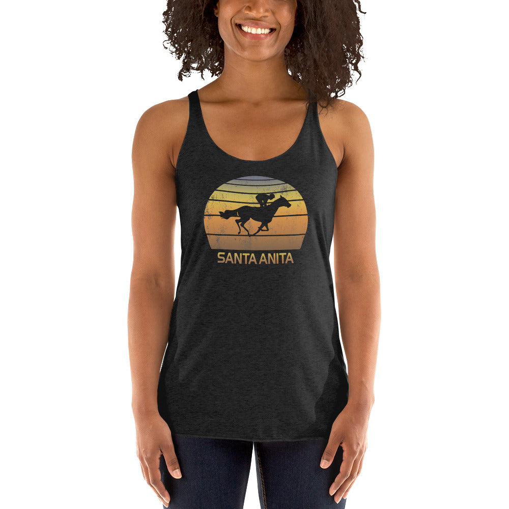 Retro Santa Anita California Horse Racing Track Derby Fan Women's Racerback Tank Top