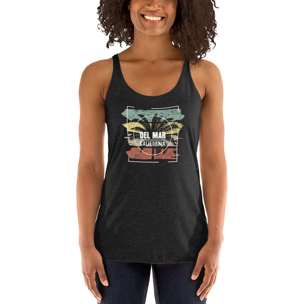 Cool Del Mar California Beach Palm Tree Vacation Souvenir Women's Racerback Tank Top