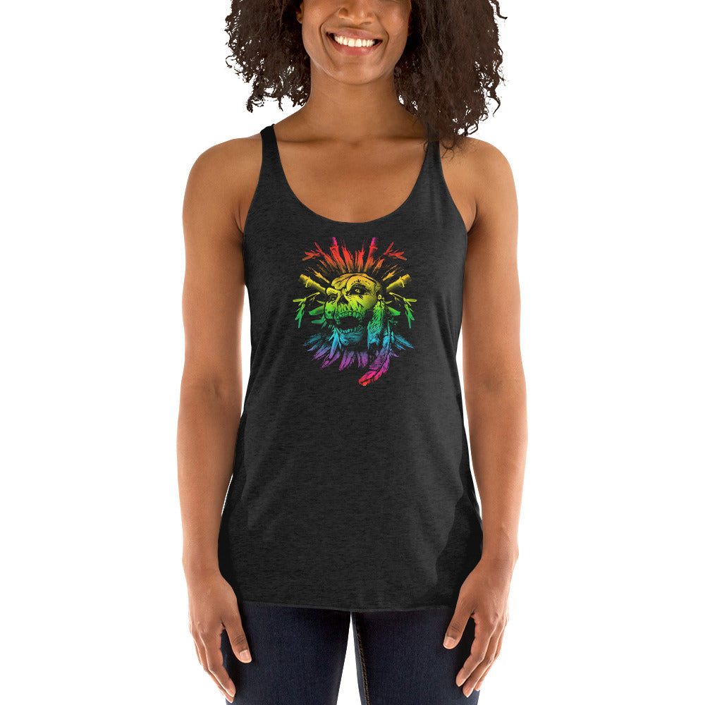 Cool Gay Pride Flag LGBTQ Skull Artistic Women's Racerback Tank Top