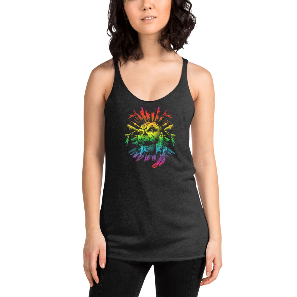 Cool Gay Pride Flag LGBTQ Skull Artistic Women's Racerback Tank Top