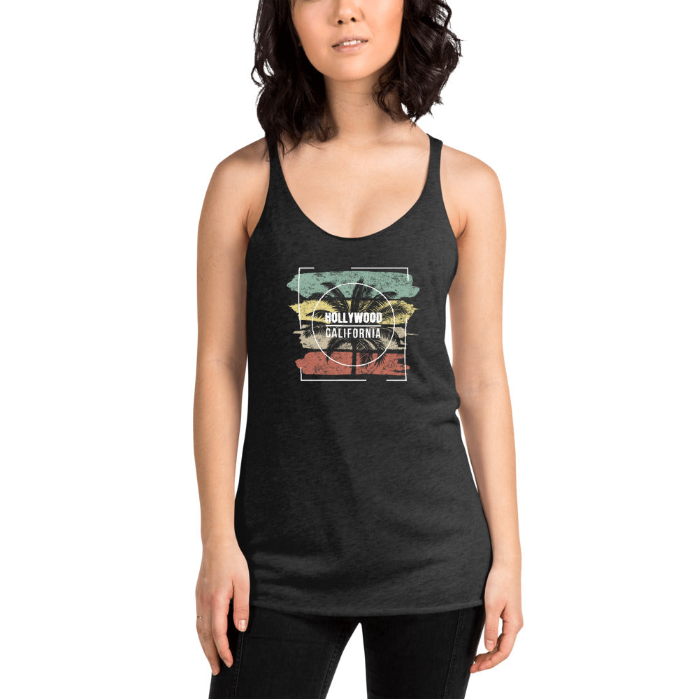 Cool Hollywood California Palm Tree Vacation Souvenir Women's Racerback Tank Top