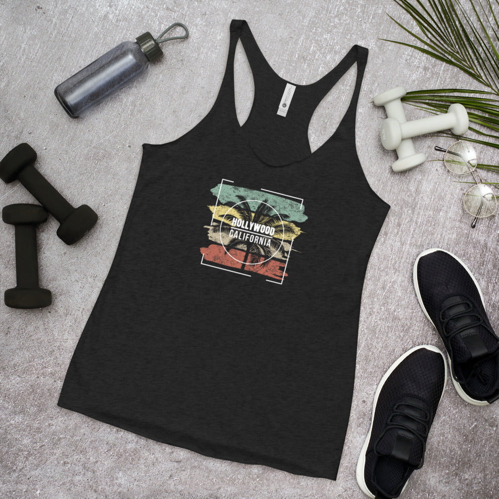 Cool Hollywood California Palm Tree Vacation Souvenir Women's Racerback Tank Top