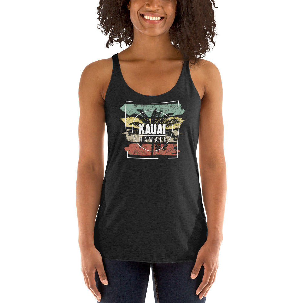 Cool Kauai Hawaii Beach Palm Tree Vacation Souvenir Women's Racerback Tank Top