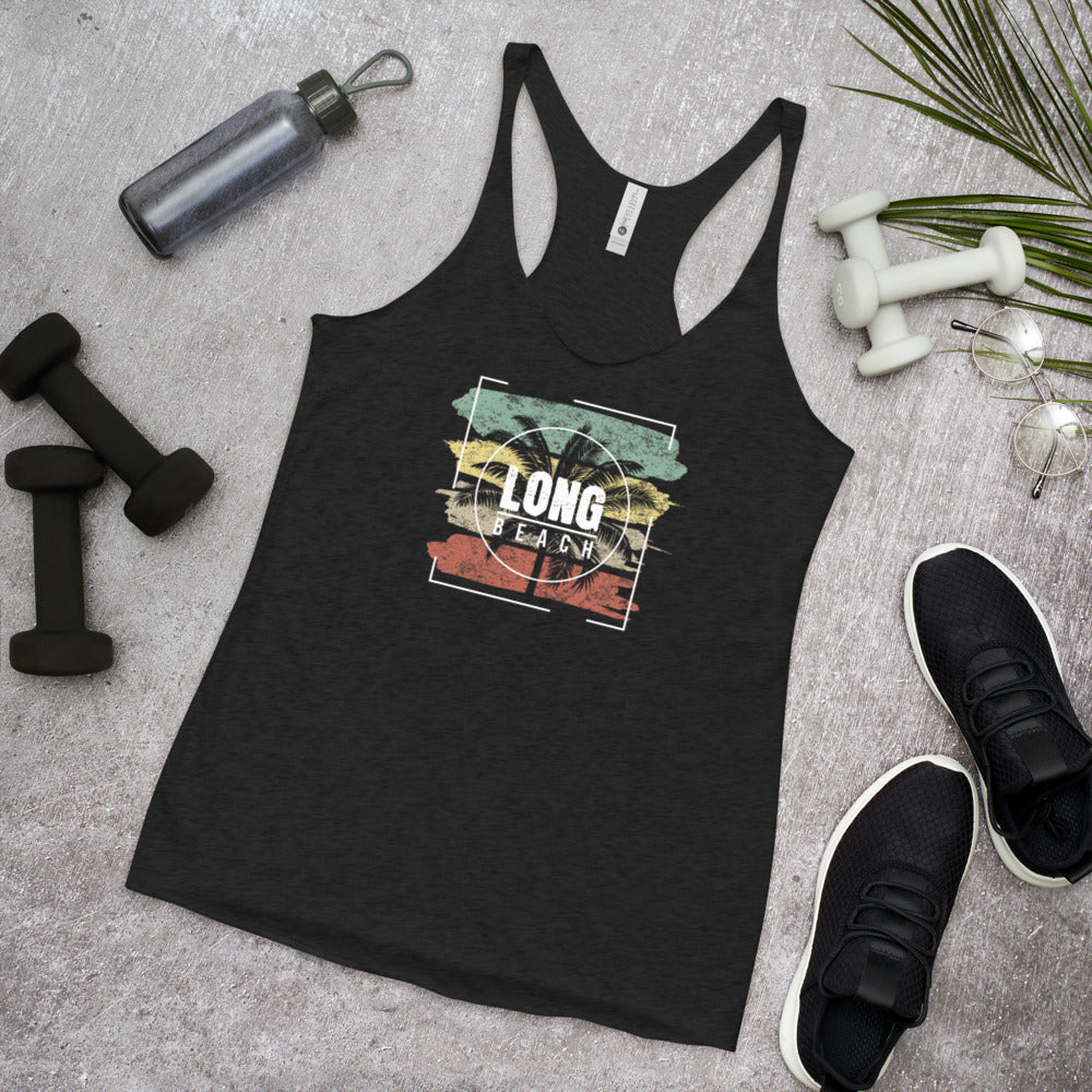 Cool Long Beach California Palm Tree Vacation Souvenir Women's Racerback Tank Top
