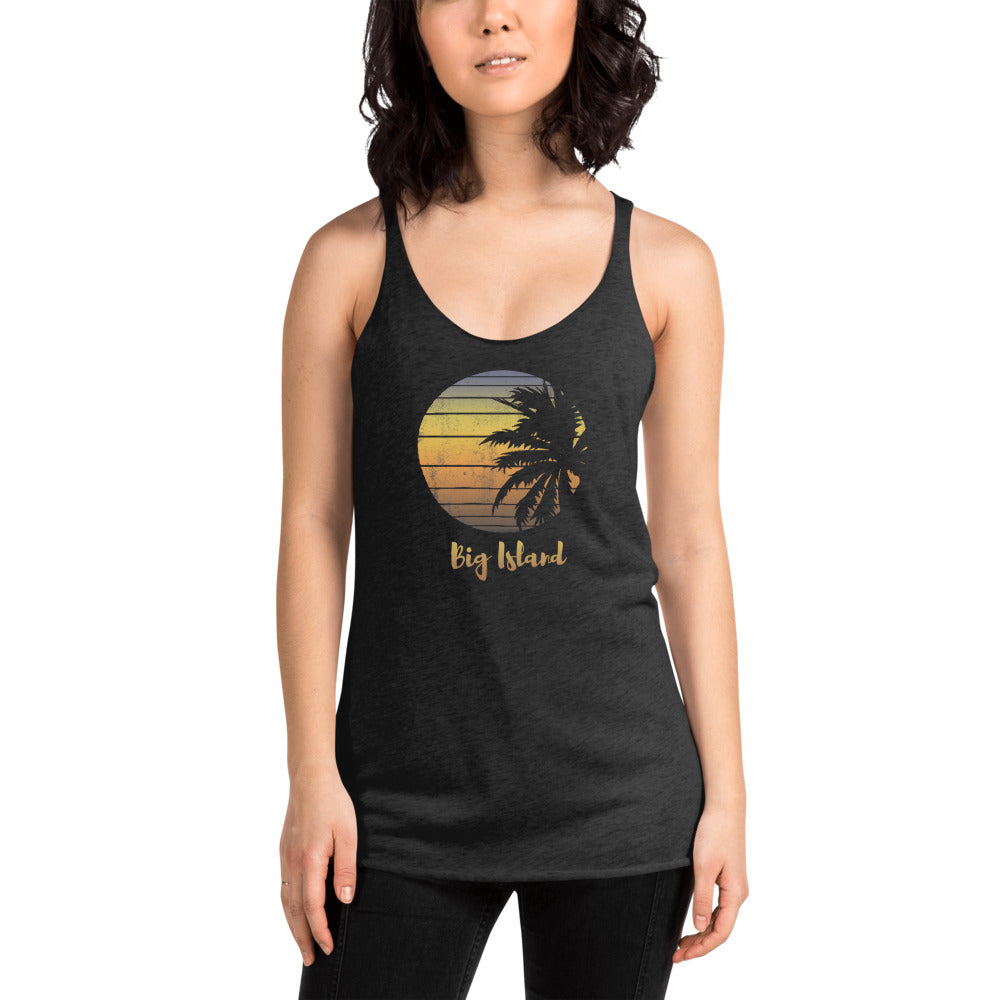 Retro Big Island Hawaii Beach Palm Tree Vacation Souvenir Women's Racerback Tank Top