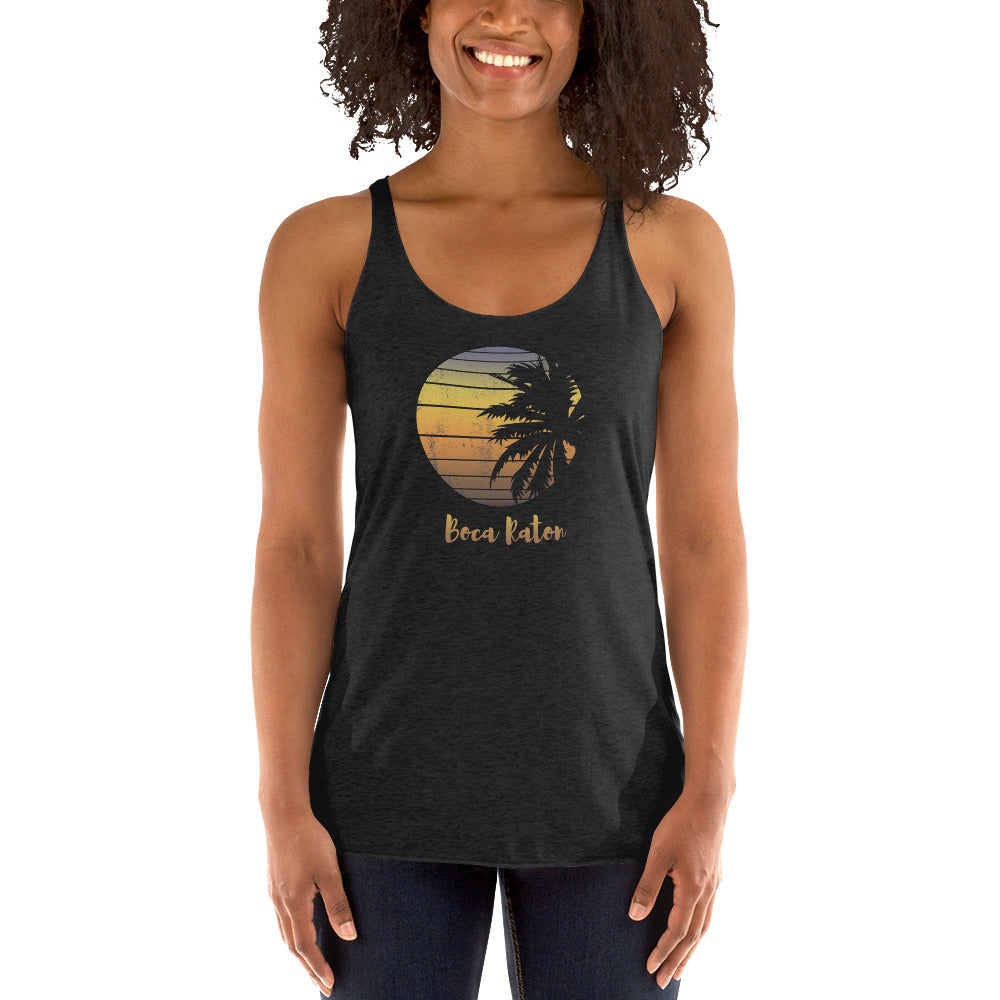 Retro Boca Raton Florida Beach Palm Tree Vacation Souvenir Women's Racerback Tank Top