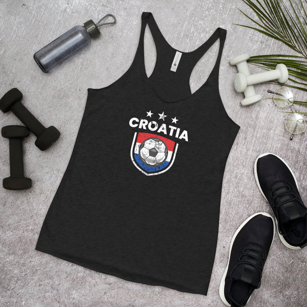 Retro Croatia Soccer Team Football Fan Country Croatian Flag Women's Racerback Tank Top