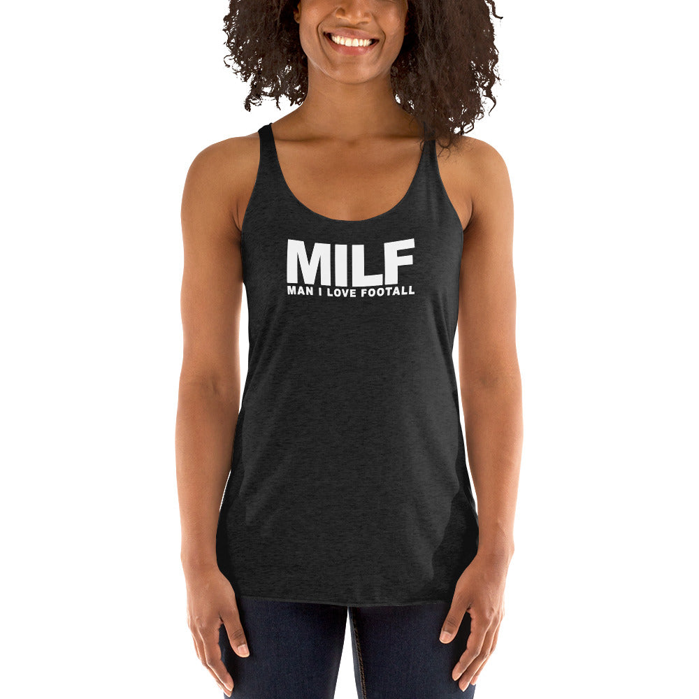 Funny MILF Football Fan Joke Quote Wordplay Women's Racerback Tank Top