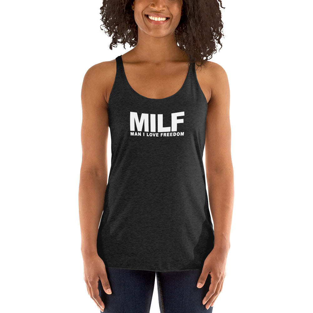 Funny MILF USA Freedom Joke Women's Racerback Tank Top