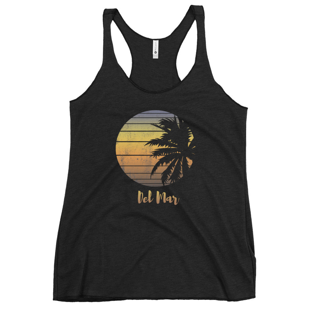 Retro Del Mar California Beach Vacation Souvenir Palm Tree Women's Racerback Tank Top