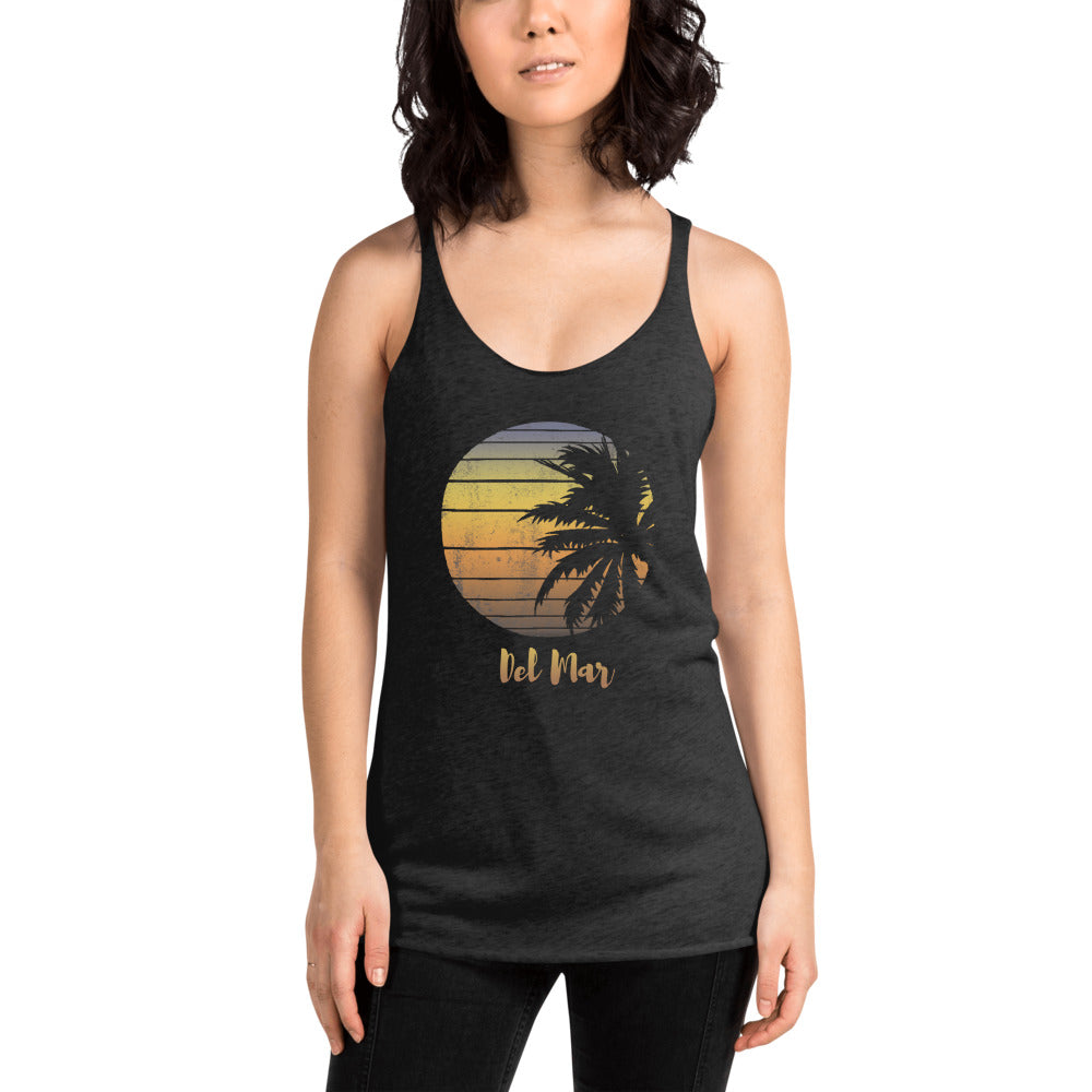 Retro Del Mar California Beach Vacation Souvenir Palm Tree Women's Racerback Tank Top