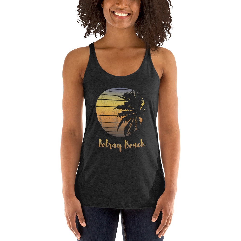 Retro Delray Beach Florida Palm Tree Vacation Souvenir Women's Racerback Tank Top