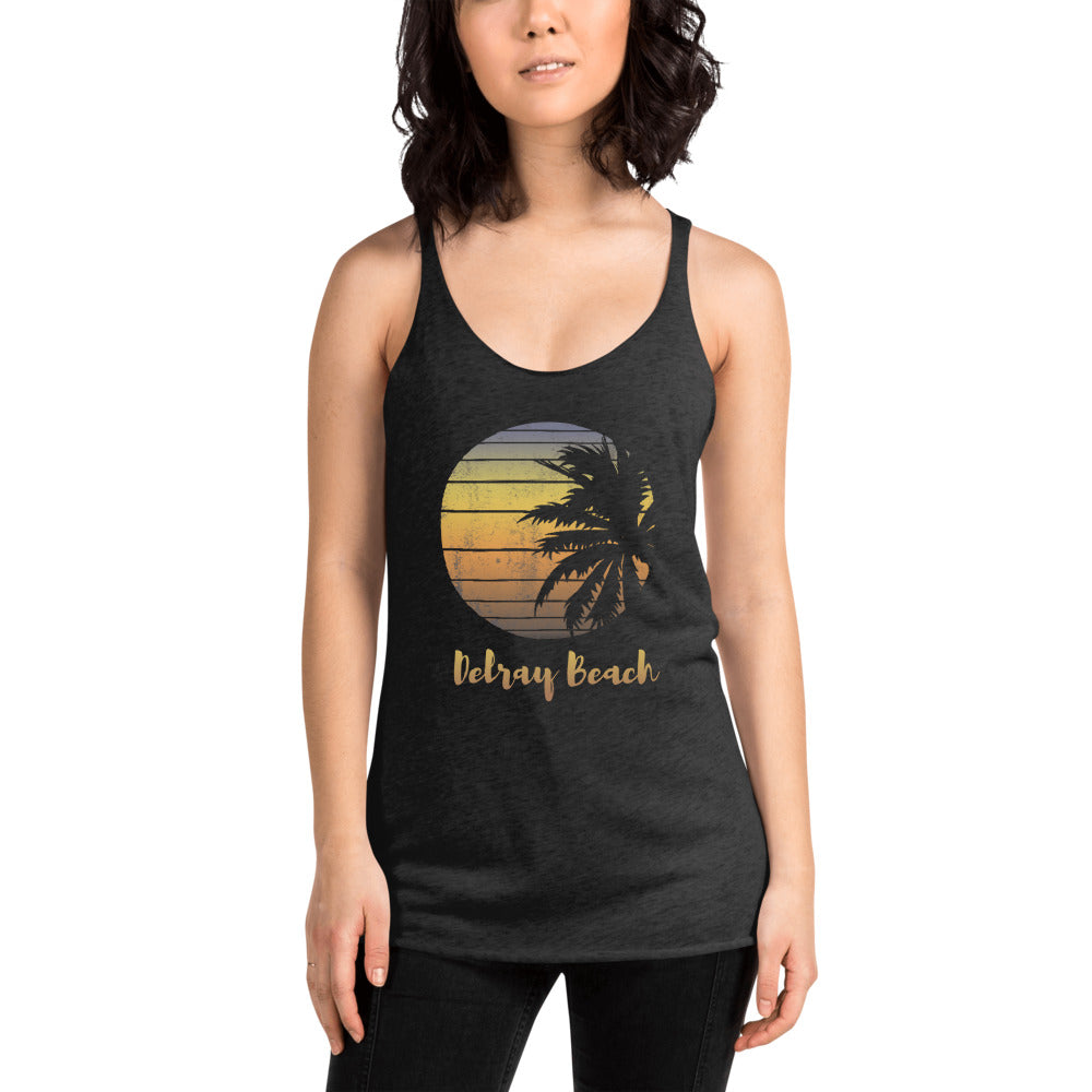 Retro Delray Beach Florida Palm Tree Vacation Souvenir Women's Racerback Tank Top