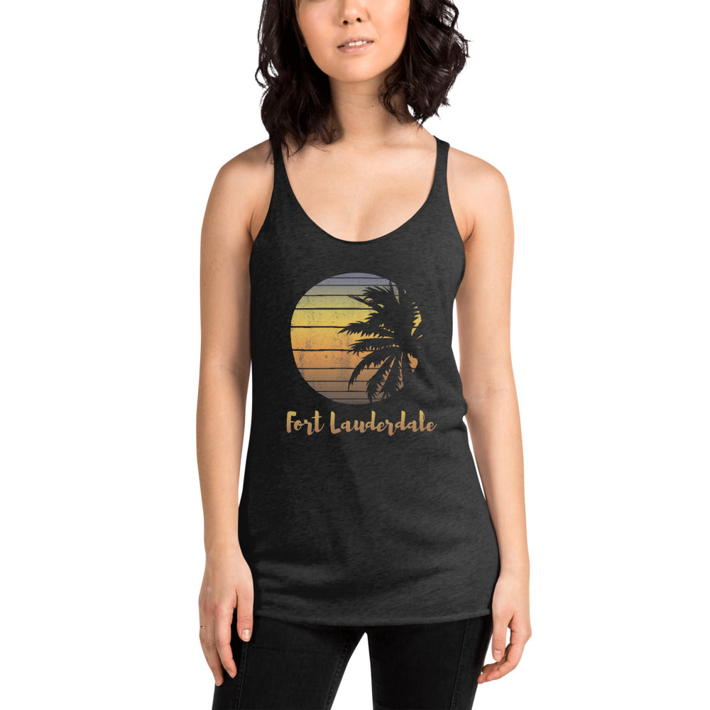 Retro Fort Lauderdale Florida Beach Palm Tree Vacation Souvenir Women's Racerback Tank Top