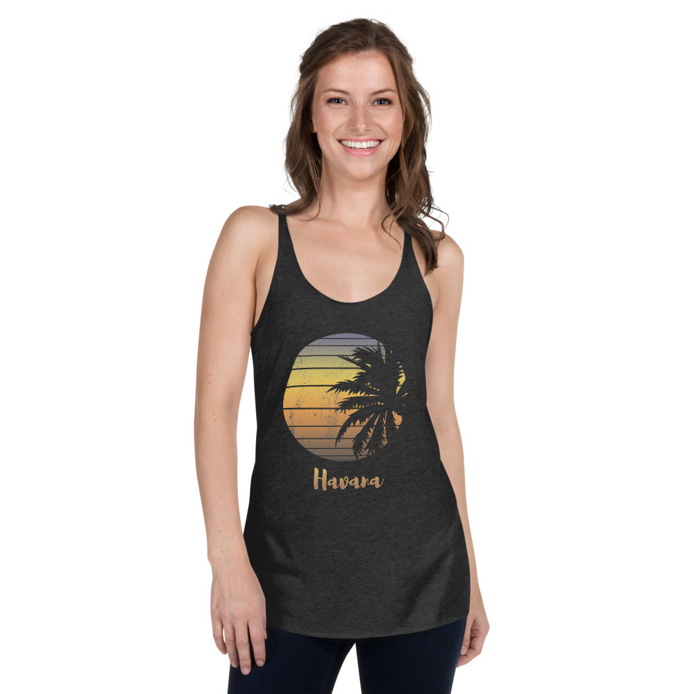 Retro Havana Cuba Beach Palm Tree Vacation Souvenir Women's Racerback Tank Top