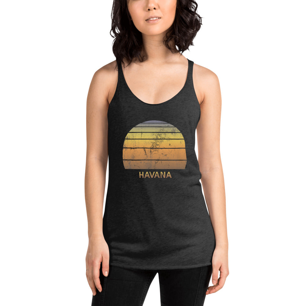 Retro Havana Cuba Beach Vacation Souvenir Women's Racerback Tank Top