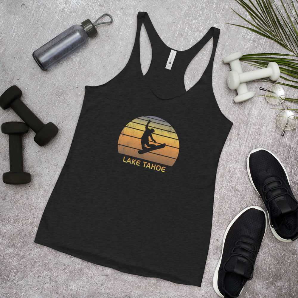 Retro Lake Tahoe California Snowboarding Fan Women's Racerback Tank Top