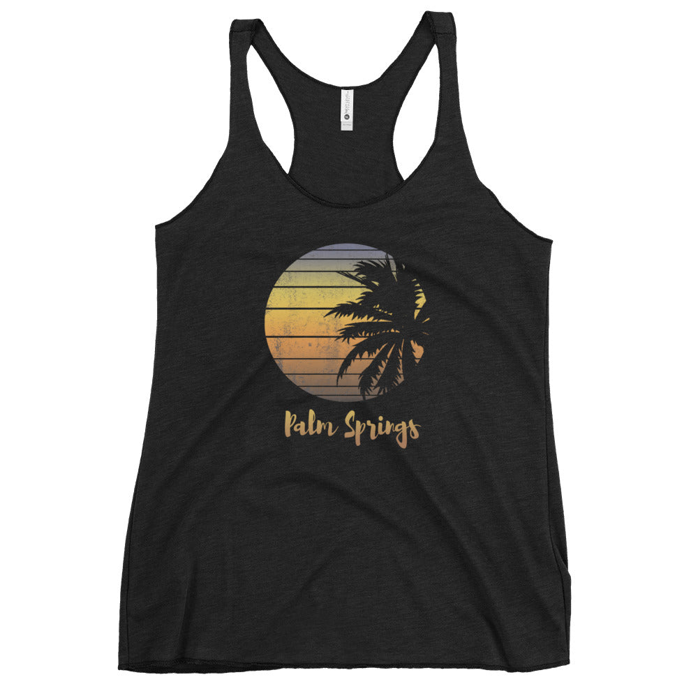 Retro Palm Springs California Desert Vacation Souvenir Palm Tree Women's Racerback Tank Top