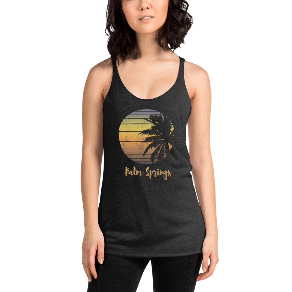 Retro Palm Springs California Desert Vacation Souvenir Palm Tree Women's Racerback Tank Top