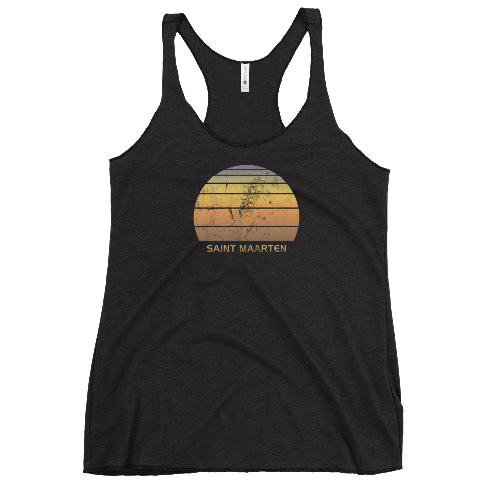 Retro Saint Maarten Beach Vacation Souvenir Women's Racerback Tank Top