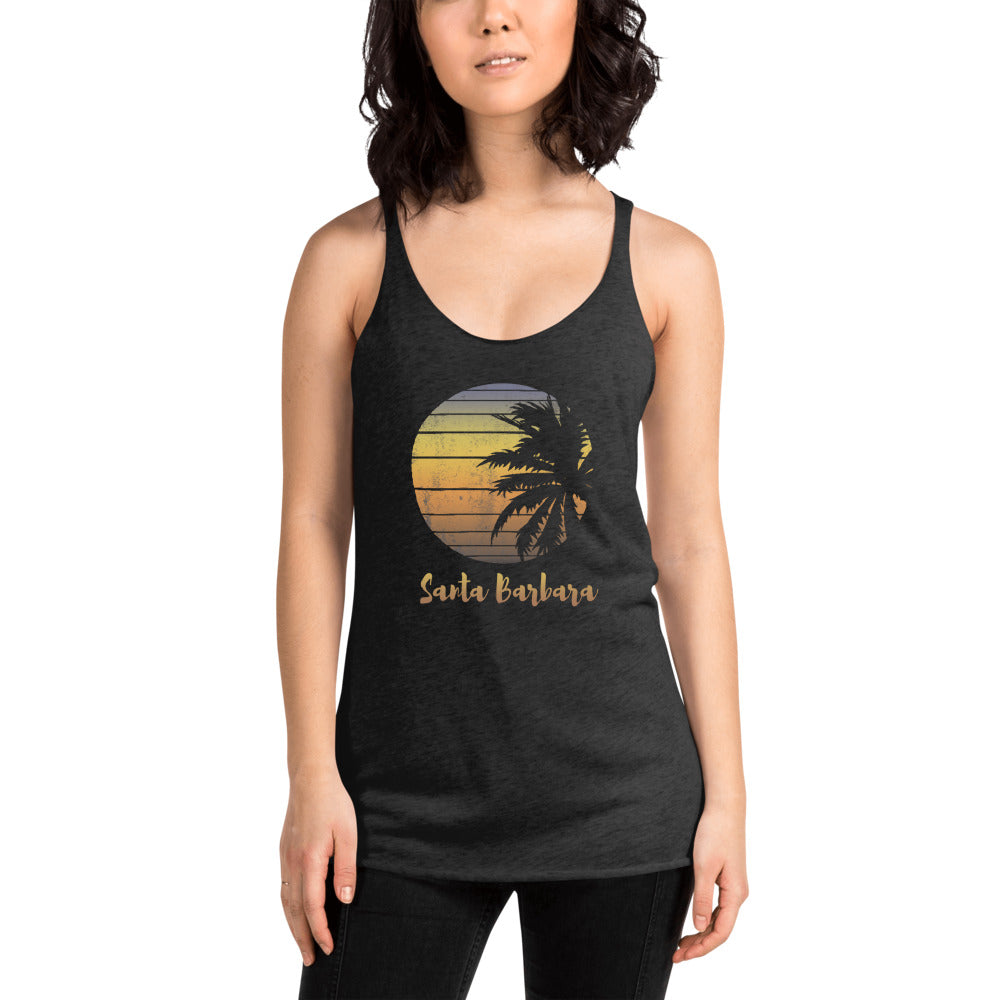 Retro Santa Barbara California Beach Vacation Souvenir Palm Tree Women's Racerback Tank Top