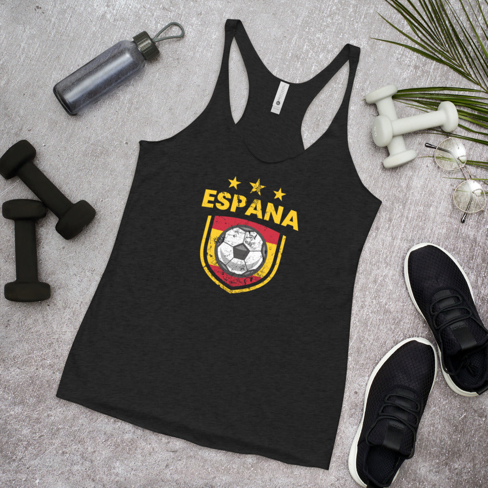 Retro Spain Soccer Team Football Fan Country Espana Spanish Flag Women's Racerback Tank Top