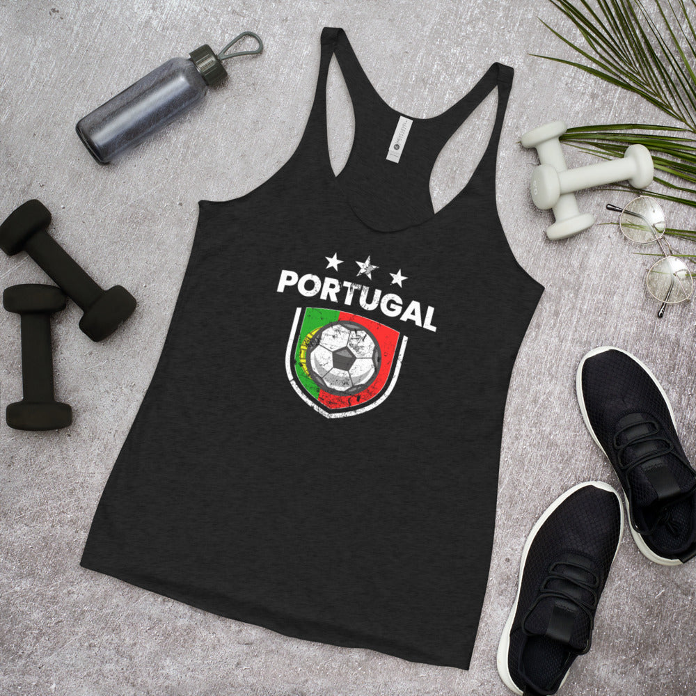 Retro Portugal Soccer Team Football Fan Country Portuguese Flag Women's Racerback Tank Top