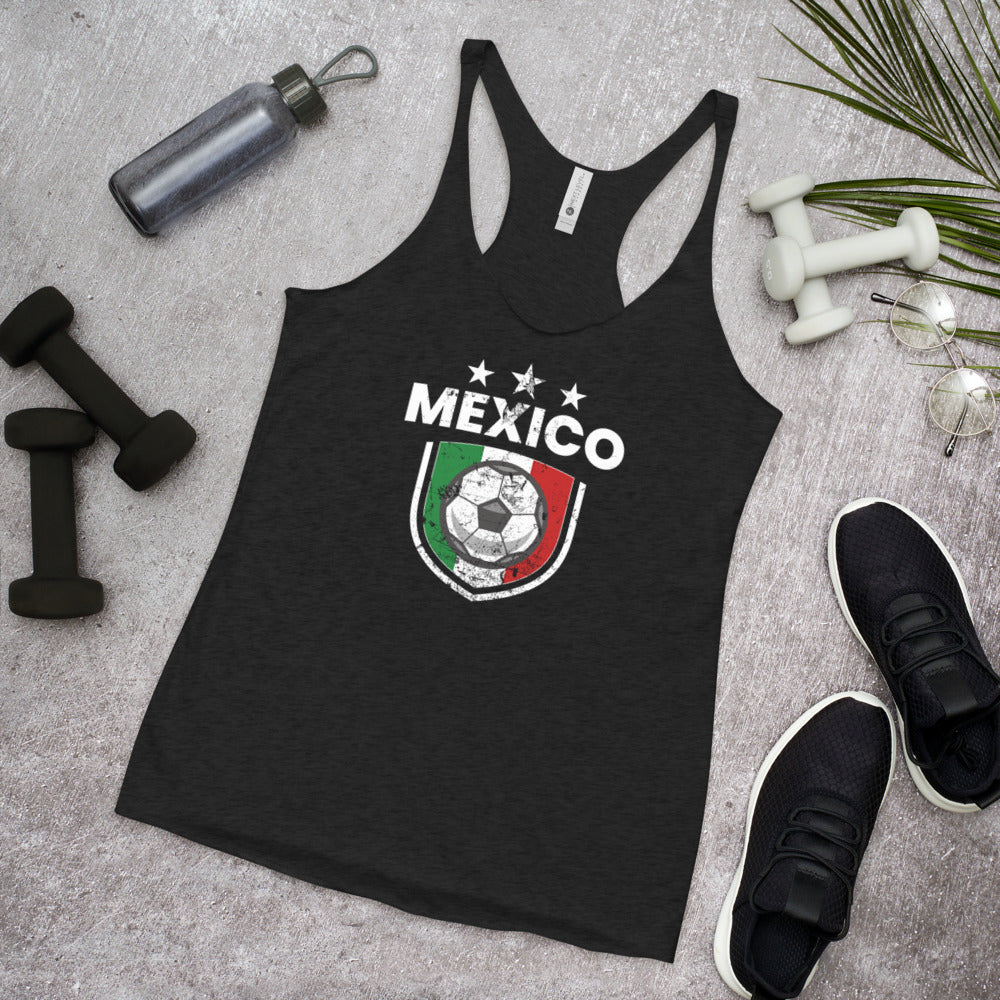 Retro Mexico Soccer Team Football Fan Country Mexican Flag Women's Racerback Tank Top