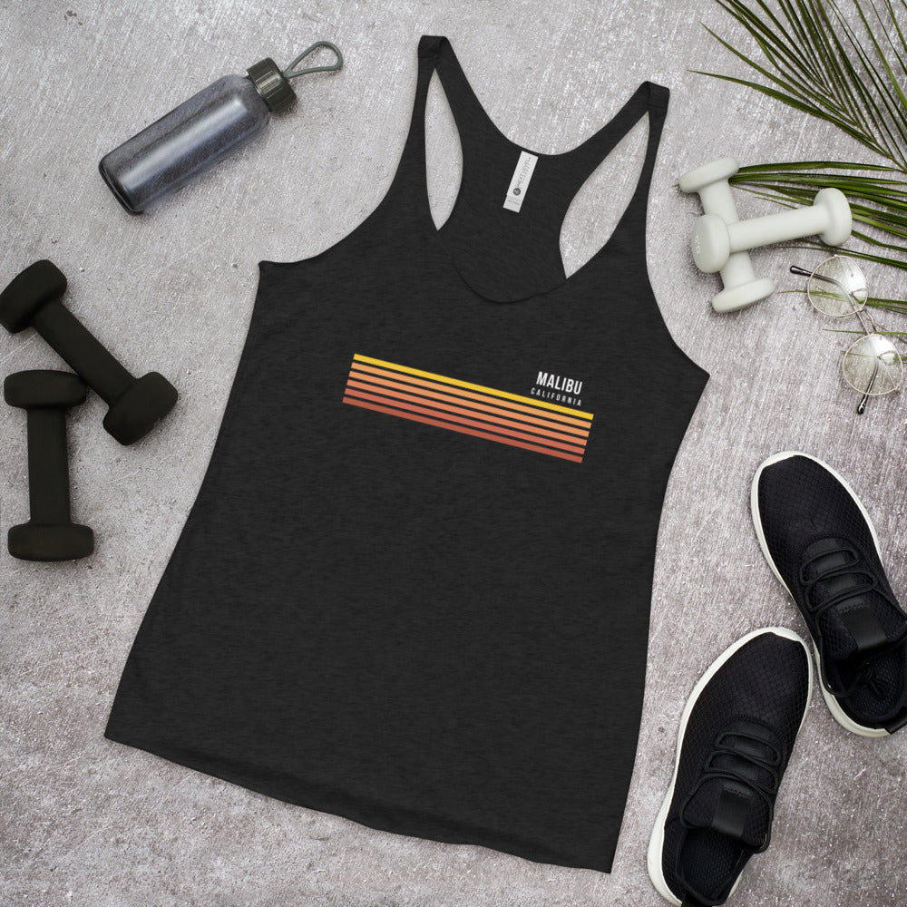 Retro Malibu California Vacation Stripes Women's Racerback Tank Top