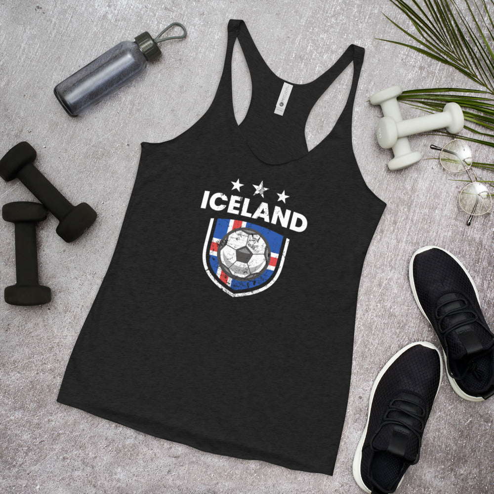 Retro Iceland Soccer Team Football Fan Country Icelandic Flag Women's Racerback Tank Top