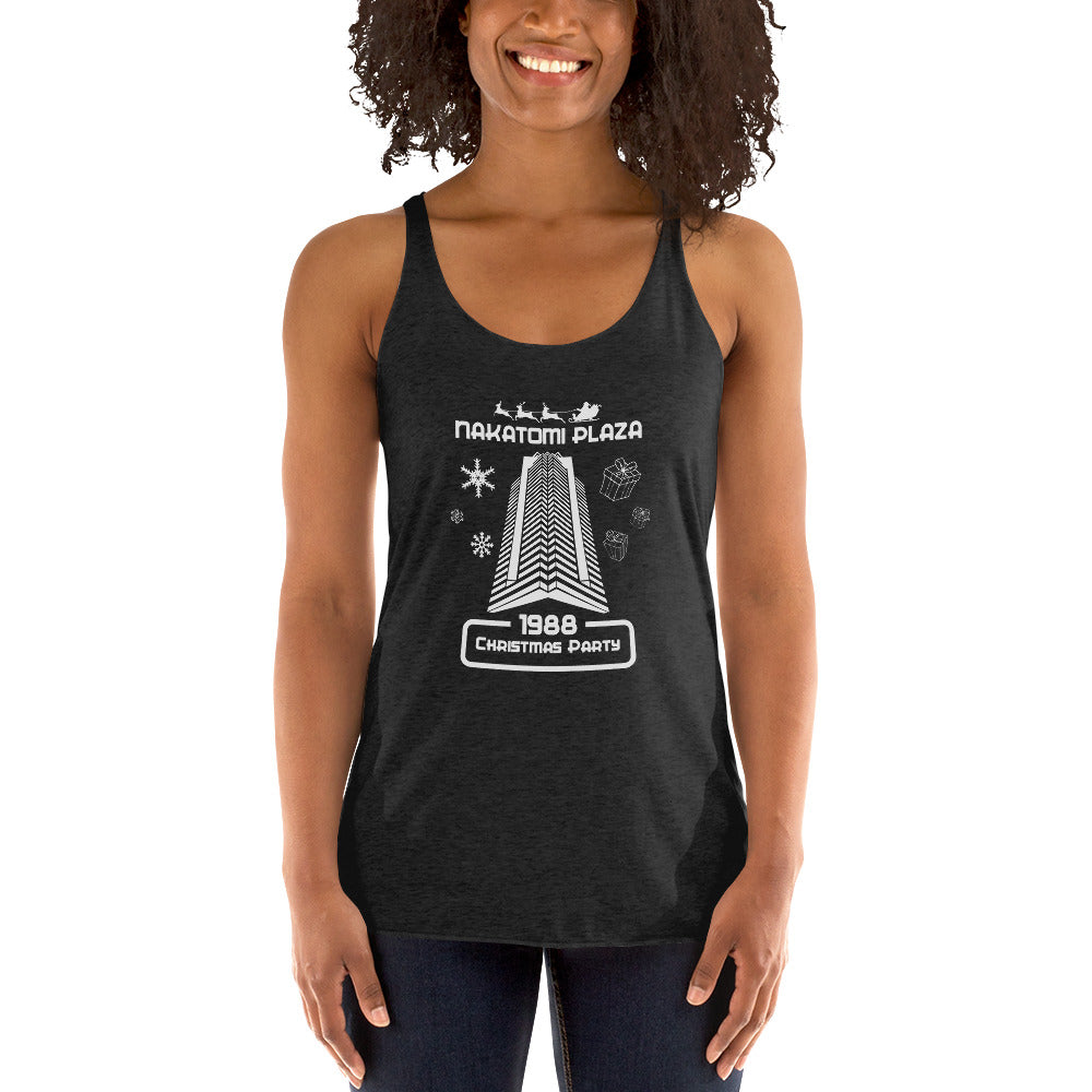 Funny Nakatomi Plaza Christmas Party Joke Parody Women's Racerback Tank Top