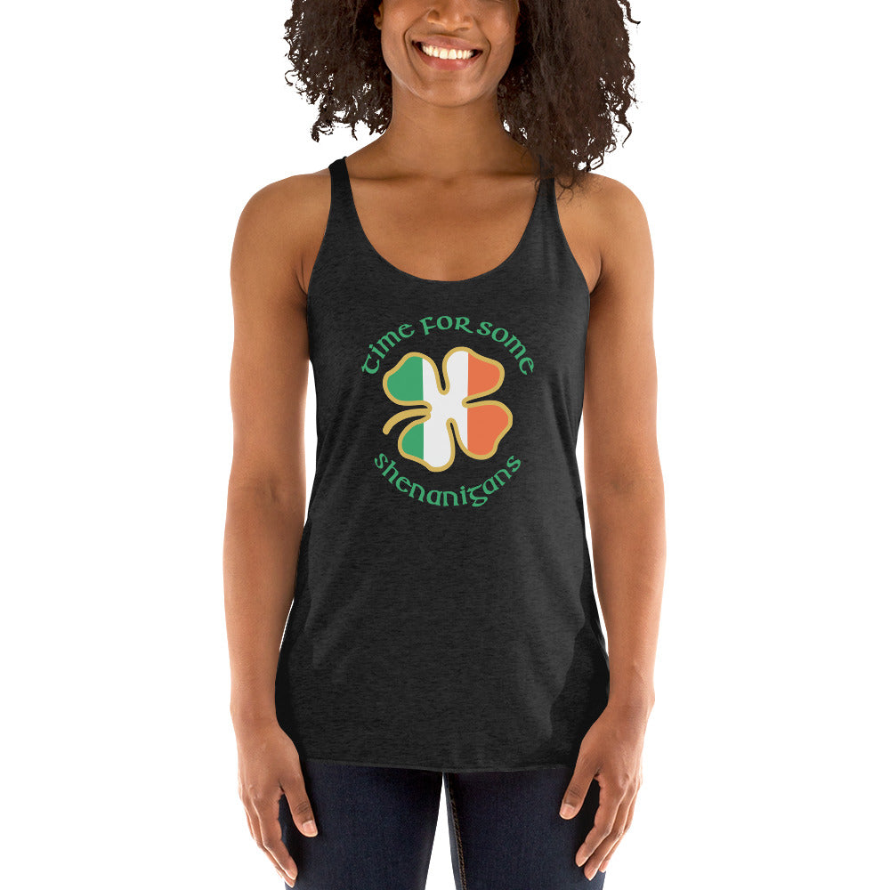 Funny Time For Some Shenanigans Irish Flag St. Patrick's Day Women's Racerback Tank Top