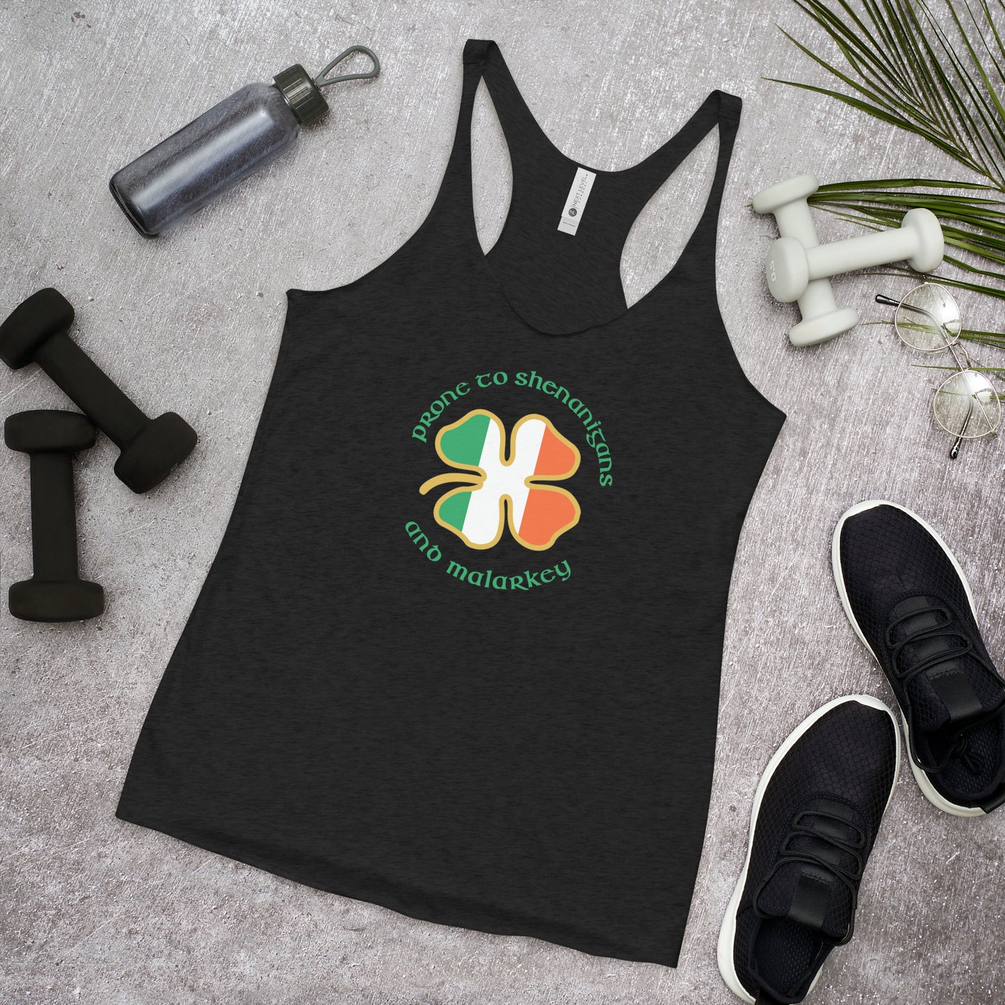 Funny Prone To Shenanigans & Malarkey Irish Flag St. Patrick's Day Women's Racerback Tank Top