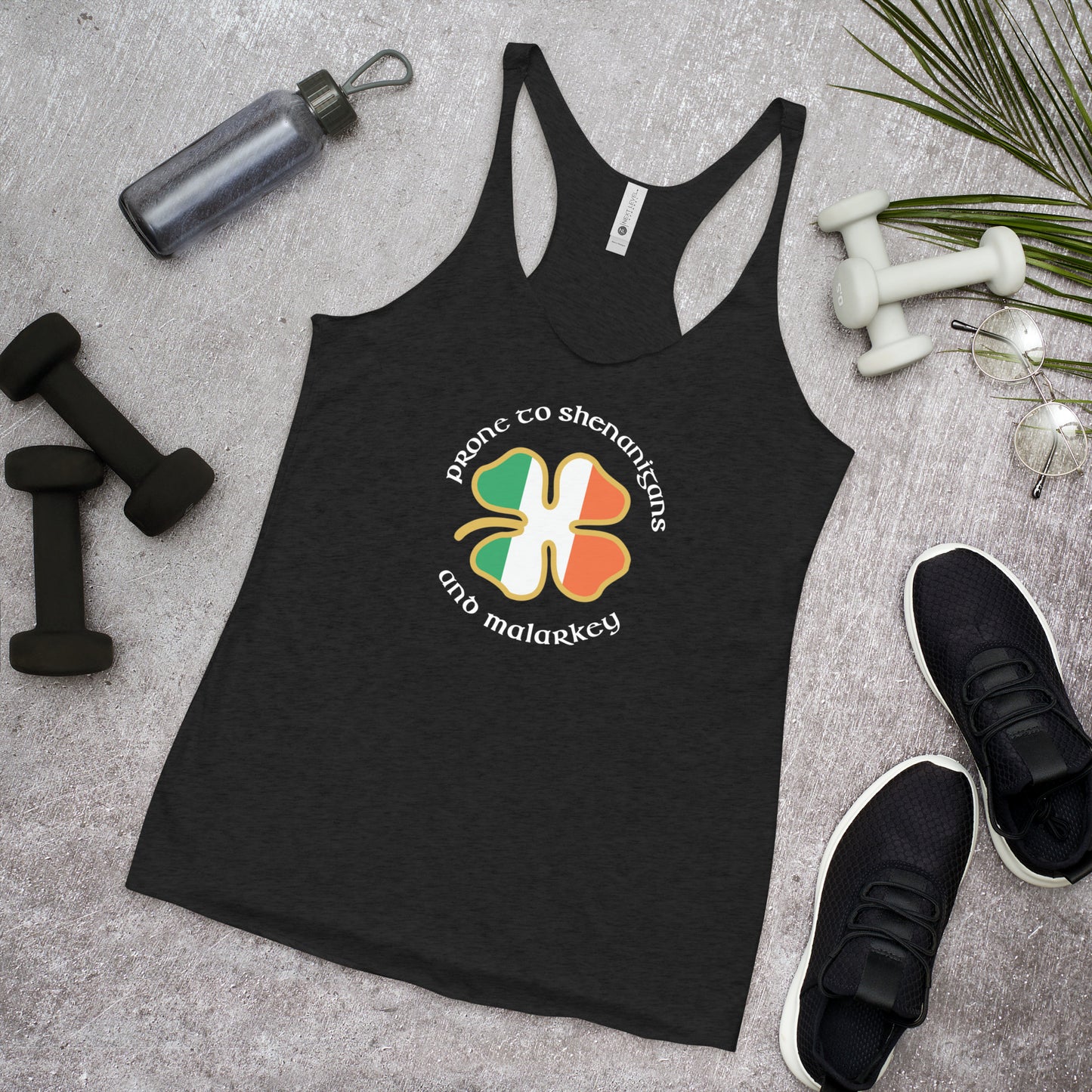 Funny Prone To Shenanigans & Malarkey Irish Flag St. Patrick's Day Women's Racerback Tank Top