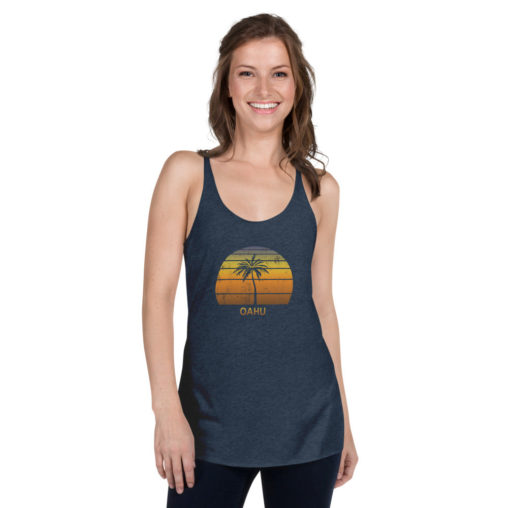 Vintage Oahu Hawaii Beach Women's Racerback Tank Top Sunset Vacation