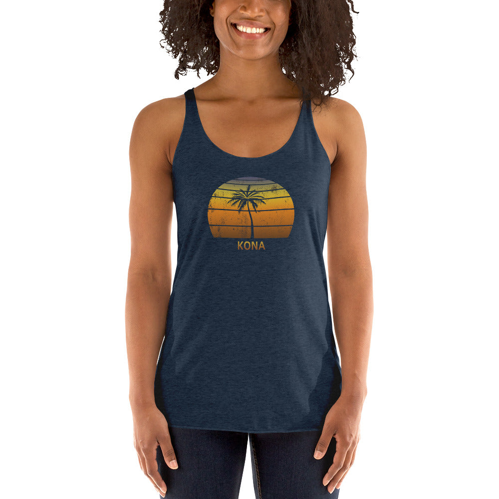 Vintage Kona Big Island Hawaii Beach Women's Racerback Tank Top Sunset Vacation