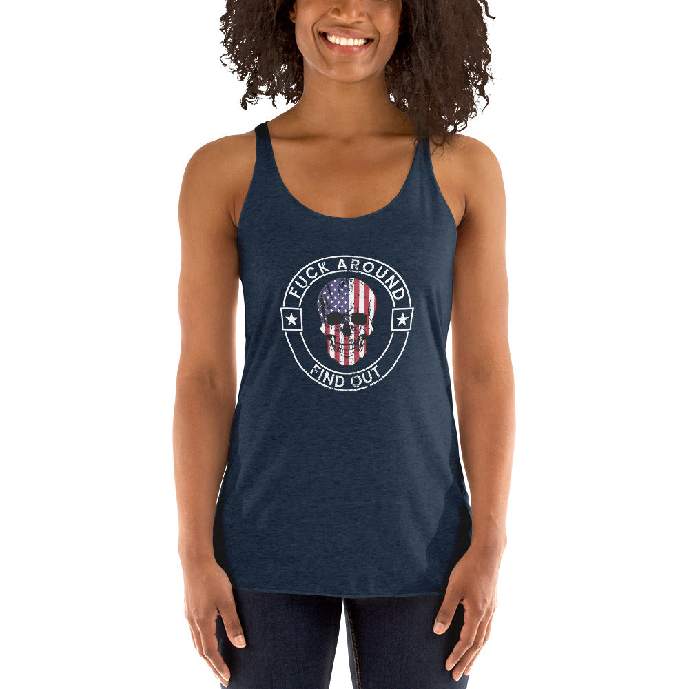 Funny Fuck Around & Find Out FAFO Vulgar Quote 4th Of July USA Flag Women's Racerback Tank Top