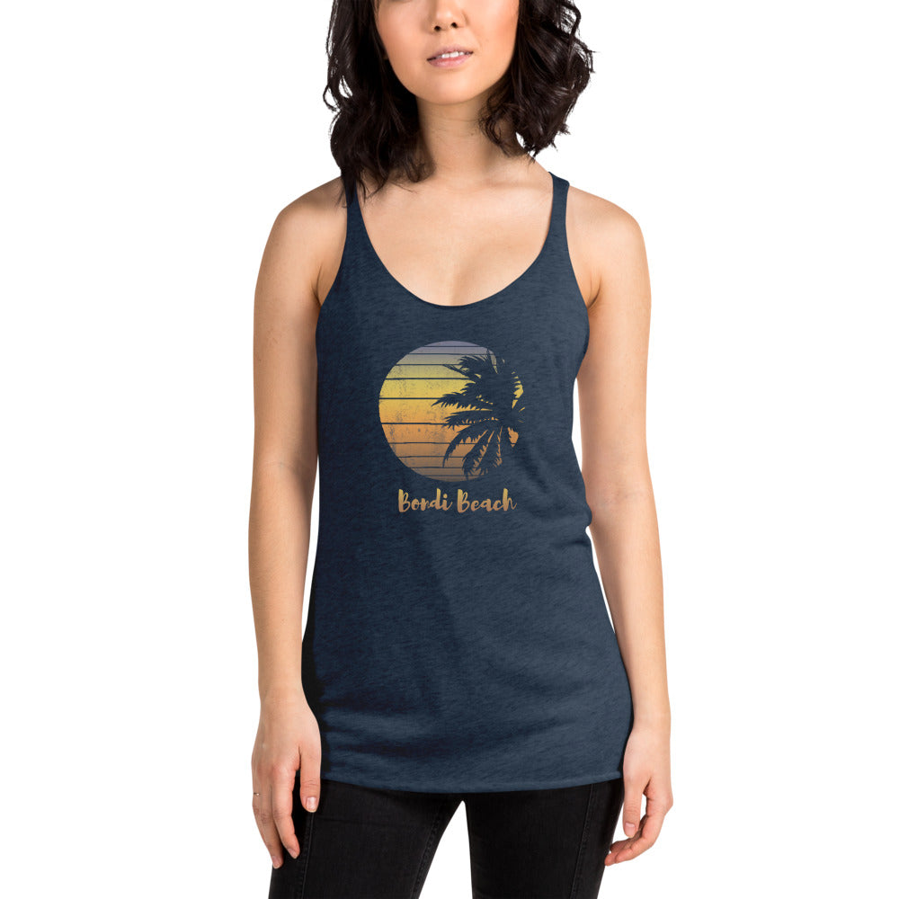 Retro Bondi Beach Australia Palm Tree Vacation Souvenir Women's Racerback Tank Top