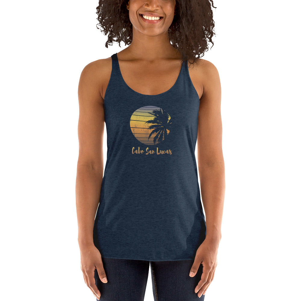 Retro Cabo San Lucas Mexico Beach Family Vacation Souvenir Palm Tree Women's Racerback Tank Top