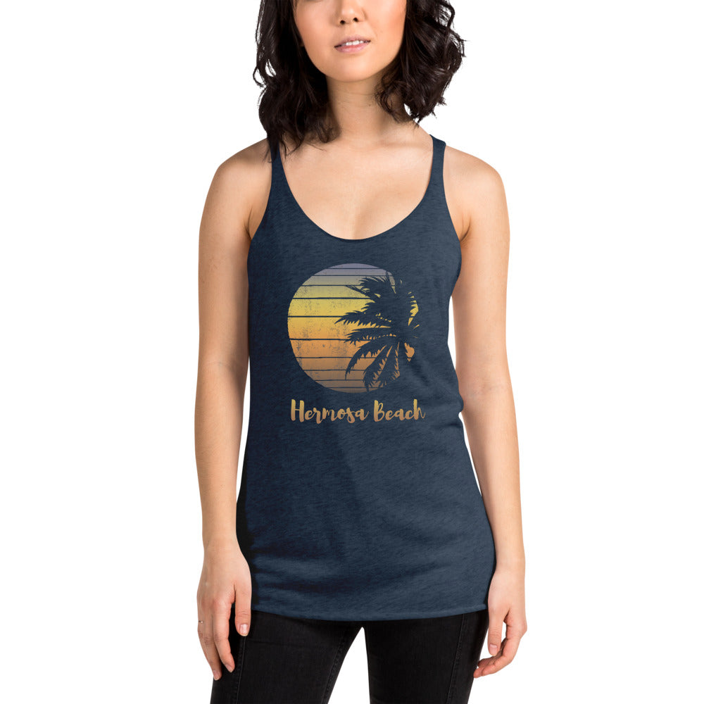 Retro Hermosa Beach California Cool Vacation Souvenir Palm Tree Women's Racerback Tank Top