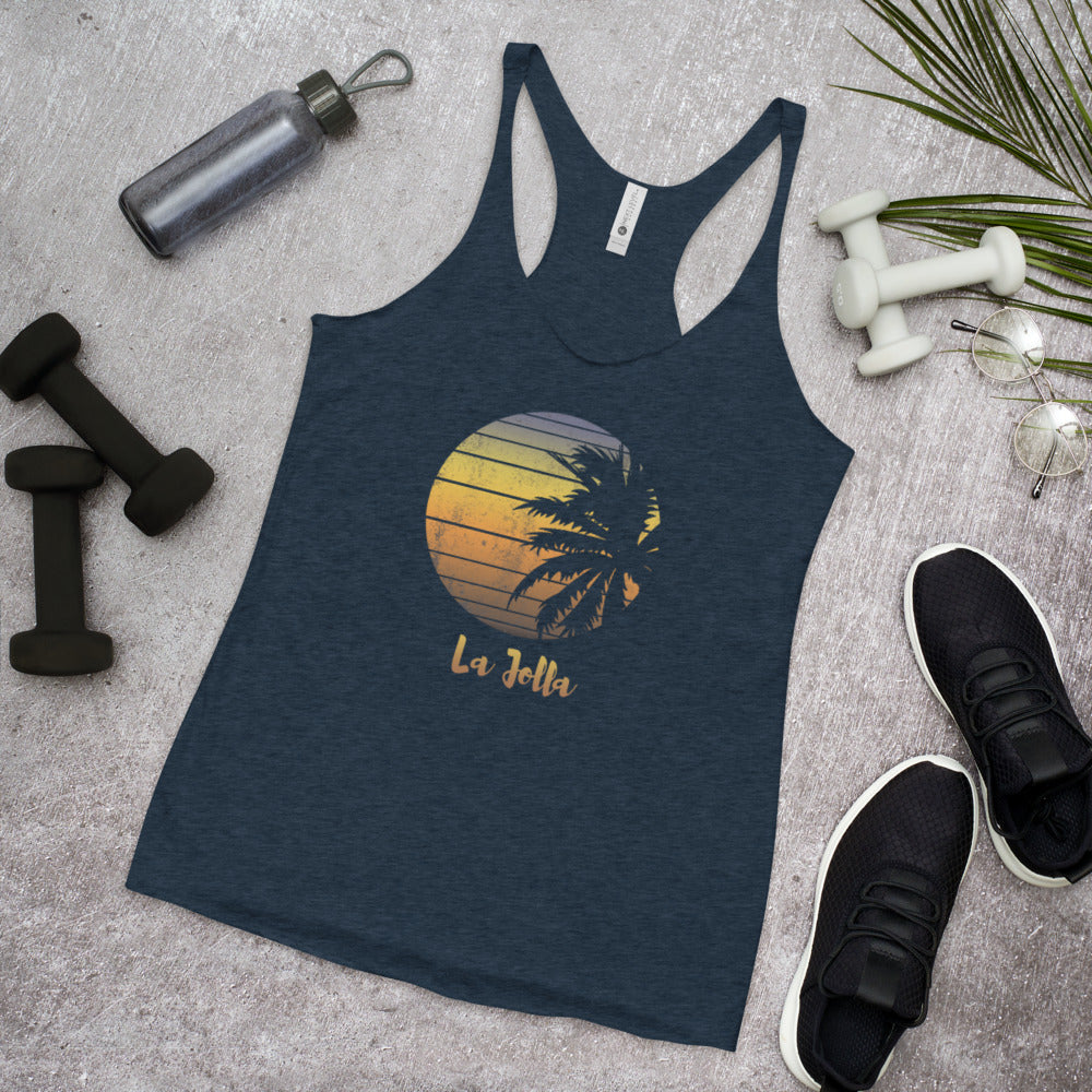Retro La Jolla California Beach Vacation Souvenir Palm Tree Women's Racerback Tank Top
