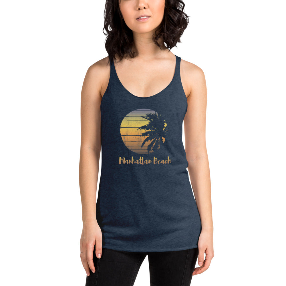 Retro Manhattan Beach California Cool Vacation Souvenir Palm Tree Women's Racerback Tank Top