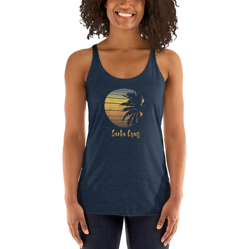 Retro Santa Cruz California Beach Vacation Souvenir Palm Tree Women's Racerback Tank Top