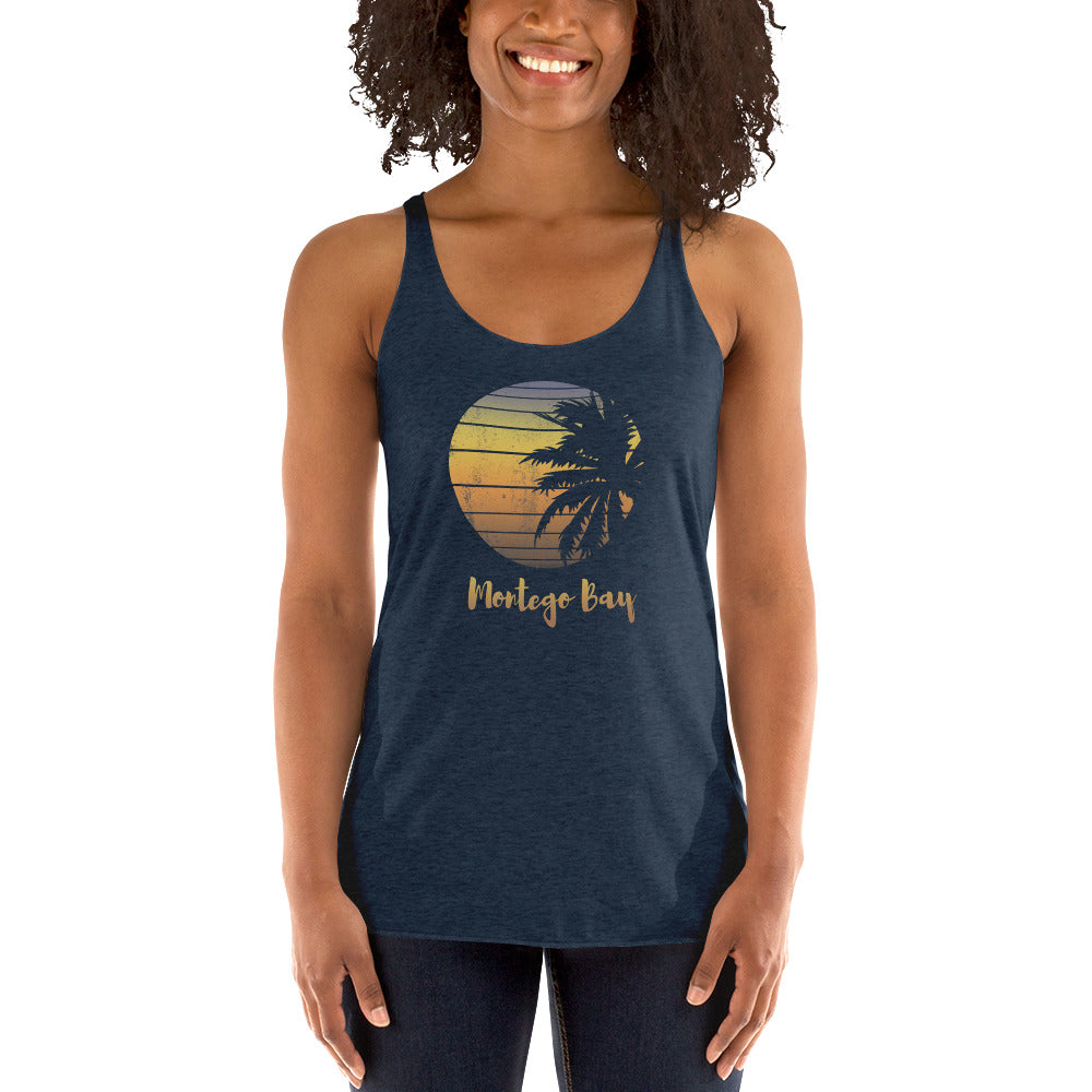 Retro Montego Bay Jamaica Beach Palm Tree Vacation Souvenir Women's Racerback Tank Top
