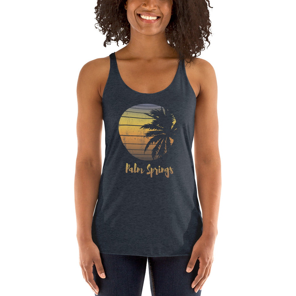 Retro Palm Springs California Desert Vacation Souvenir Palm Tree Women's Racerback Tank Top