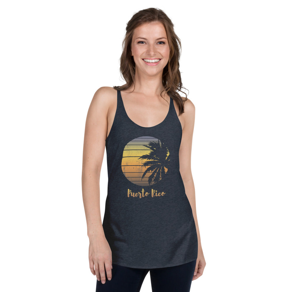 Retro Puerto Rico Beach Palm Tree Vacation Souvenir Women's Racerback Tank Top