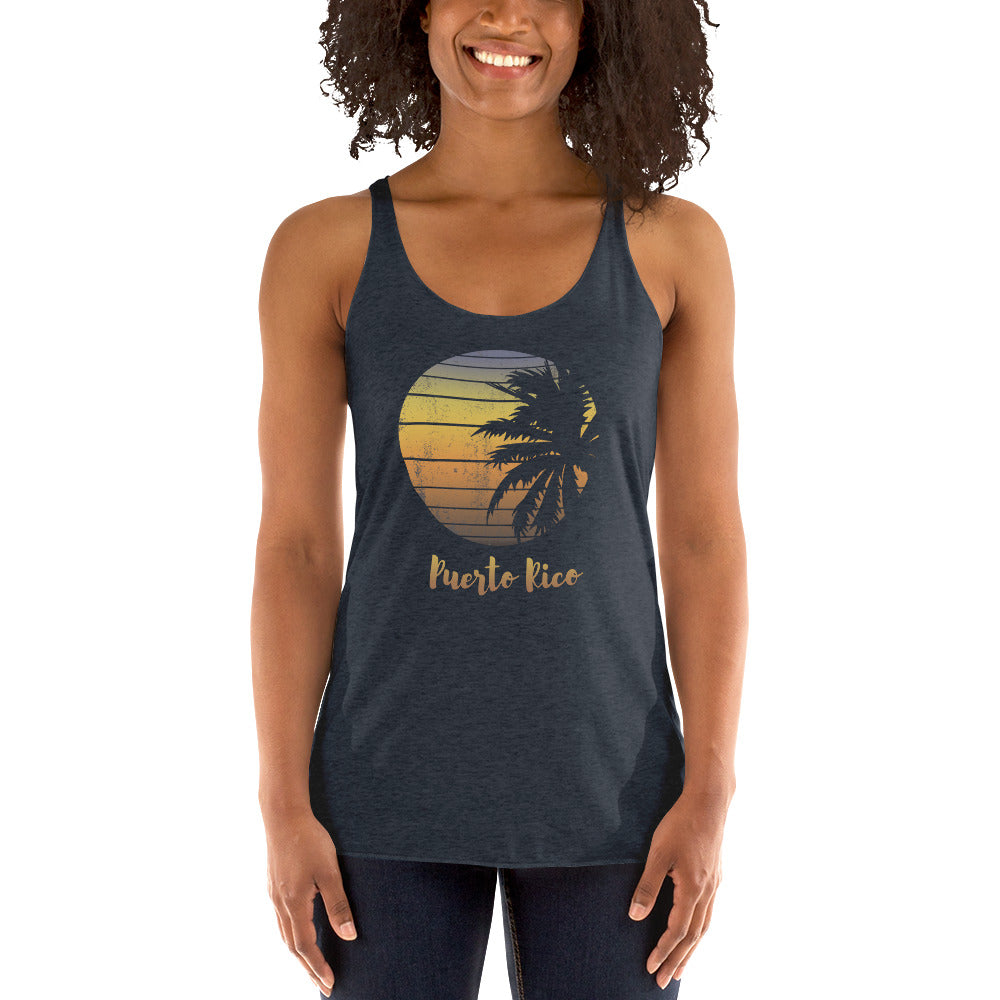 Retro Puerto Rico Beach Palm Tree Vacation Souvenir Women's Racerback Tank Top